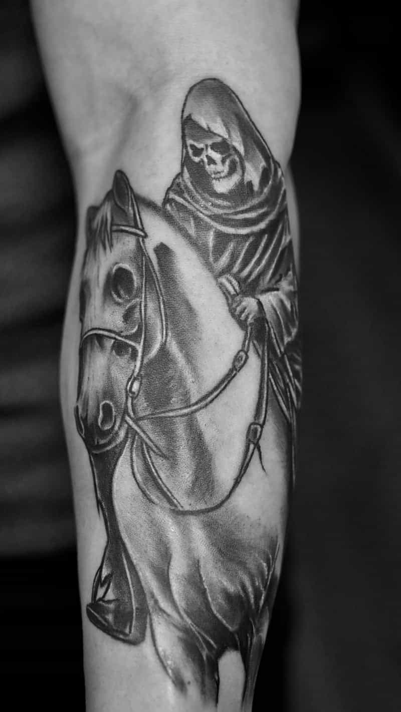 Black and grey realistic grim reaper tattoo - Laurel MD
